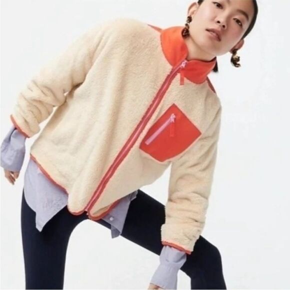J. Crew superplush Sherpa full zip jacket. Size M. - Picture 1 of 16